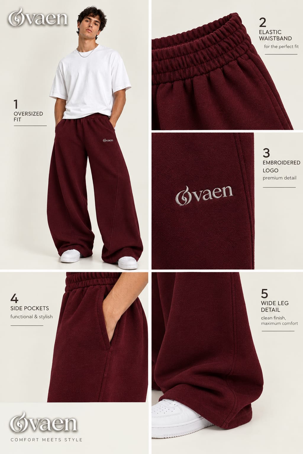 BURGUNDY BALLOON FIT SWEATPANTS — UNISEX