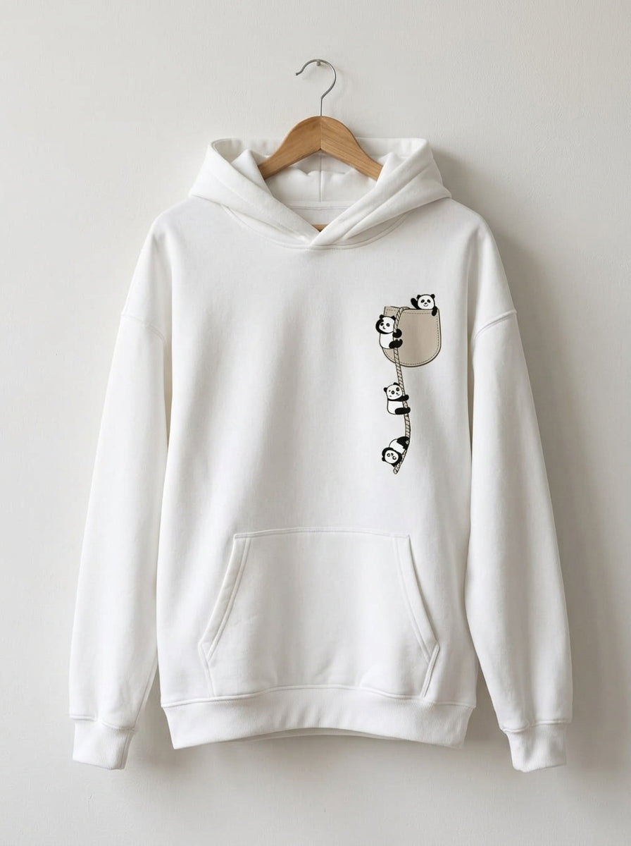 Panda Climb White Hoodie