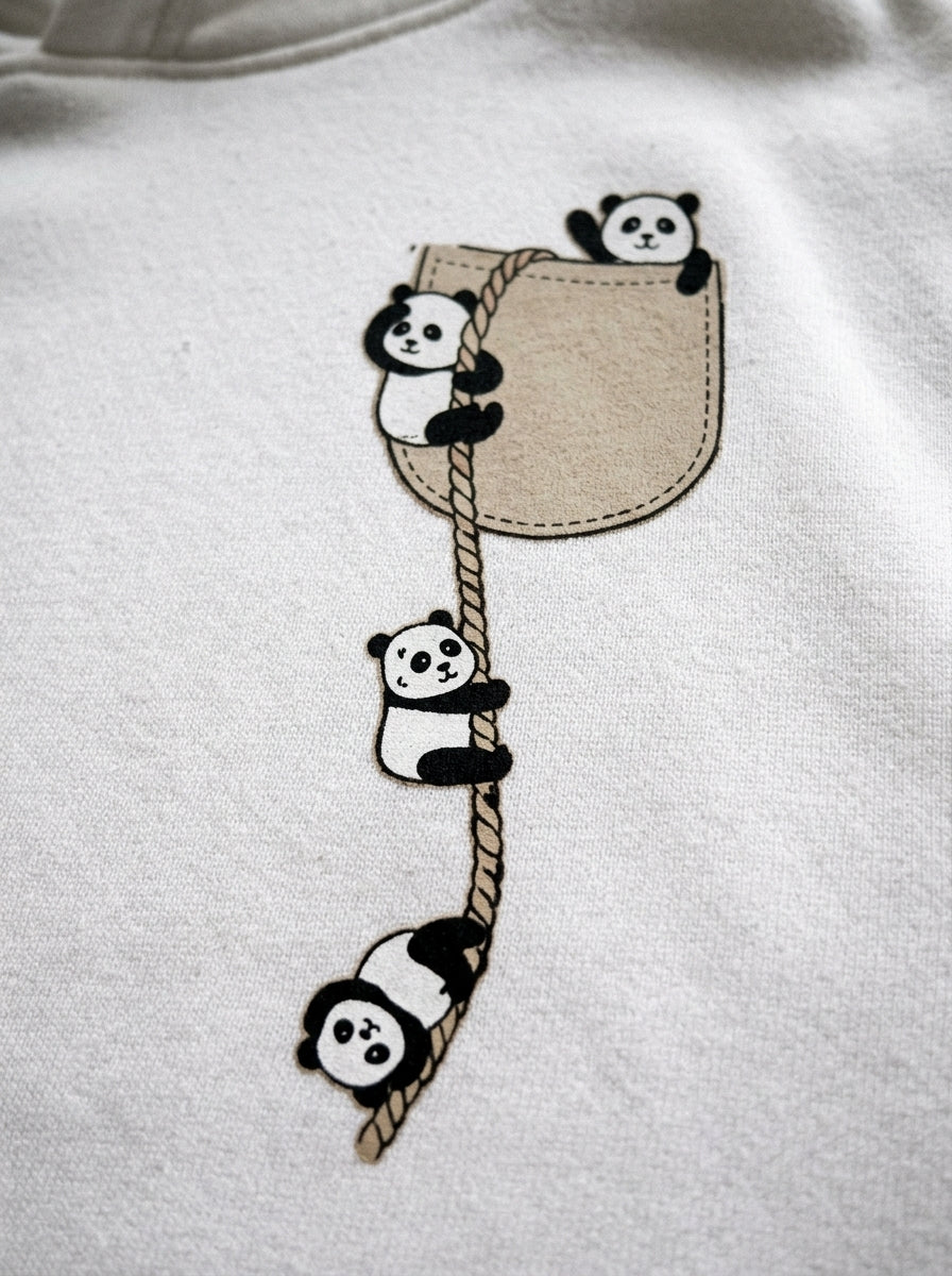 Panda Climb White Hoodie