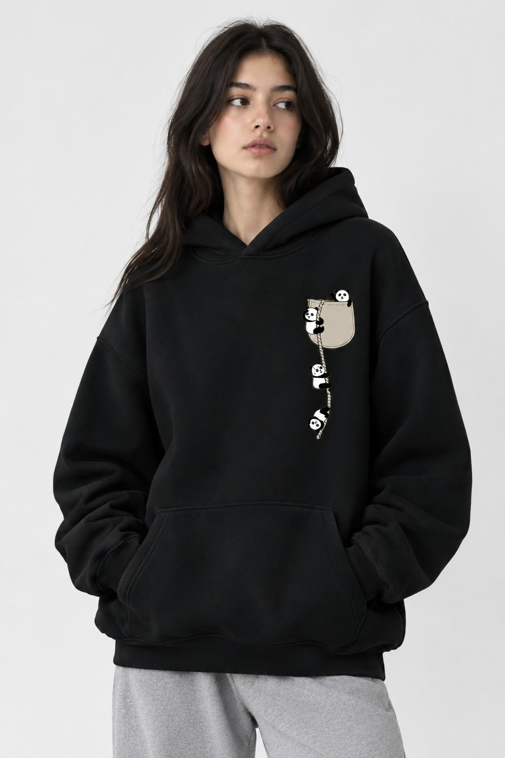 Panda Climb Black Hoodie