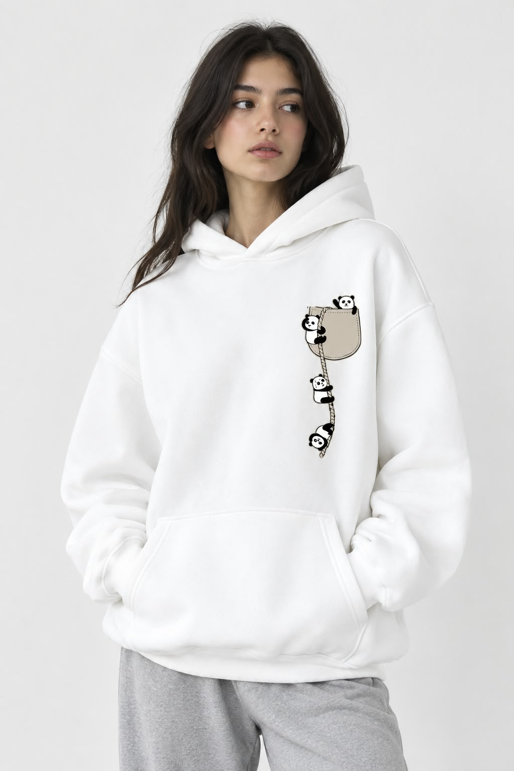 Panda Climb White Hoodie